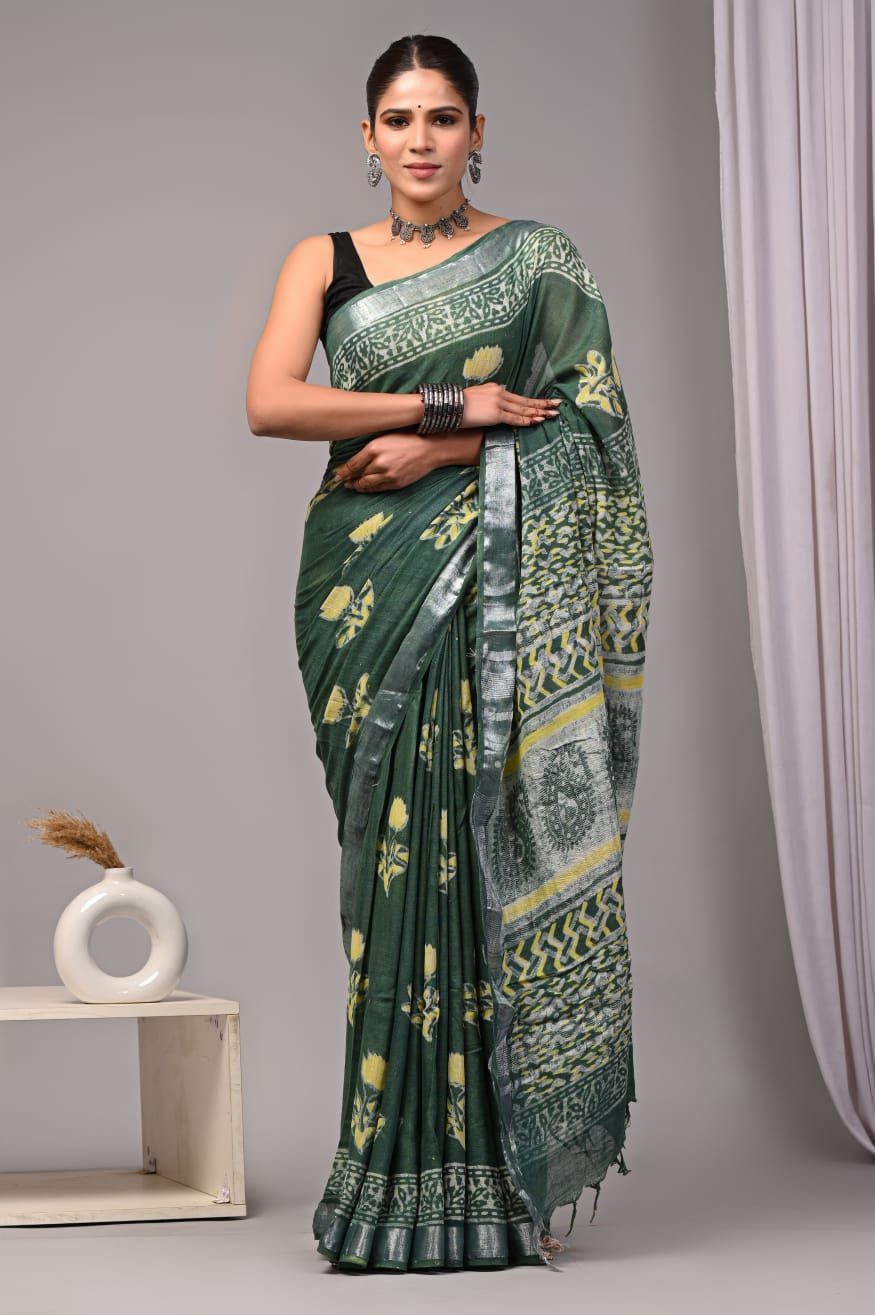 Kalamkari Print Linen Saree