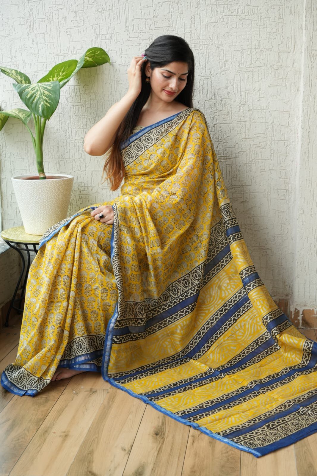 Pure Chanderi Silk with Block Printed Blouse