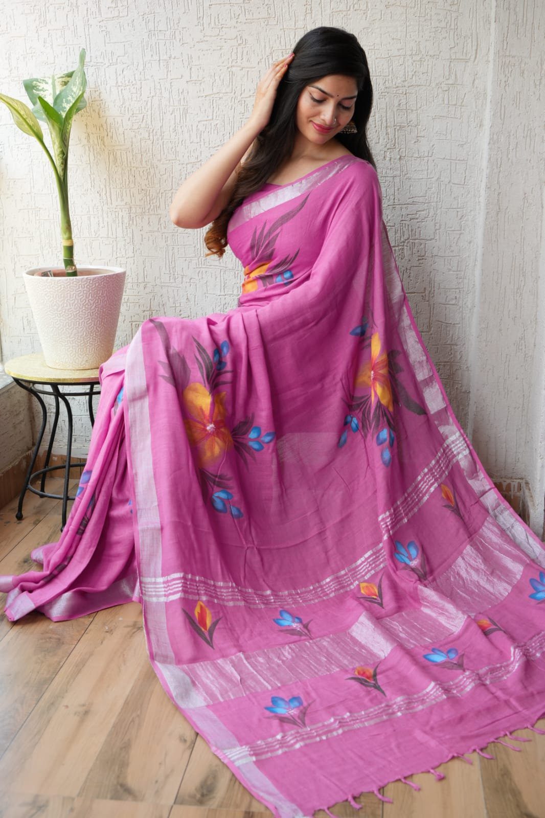 All New Design Kalamkari Linen Saree