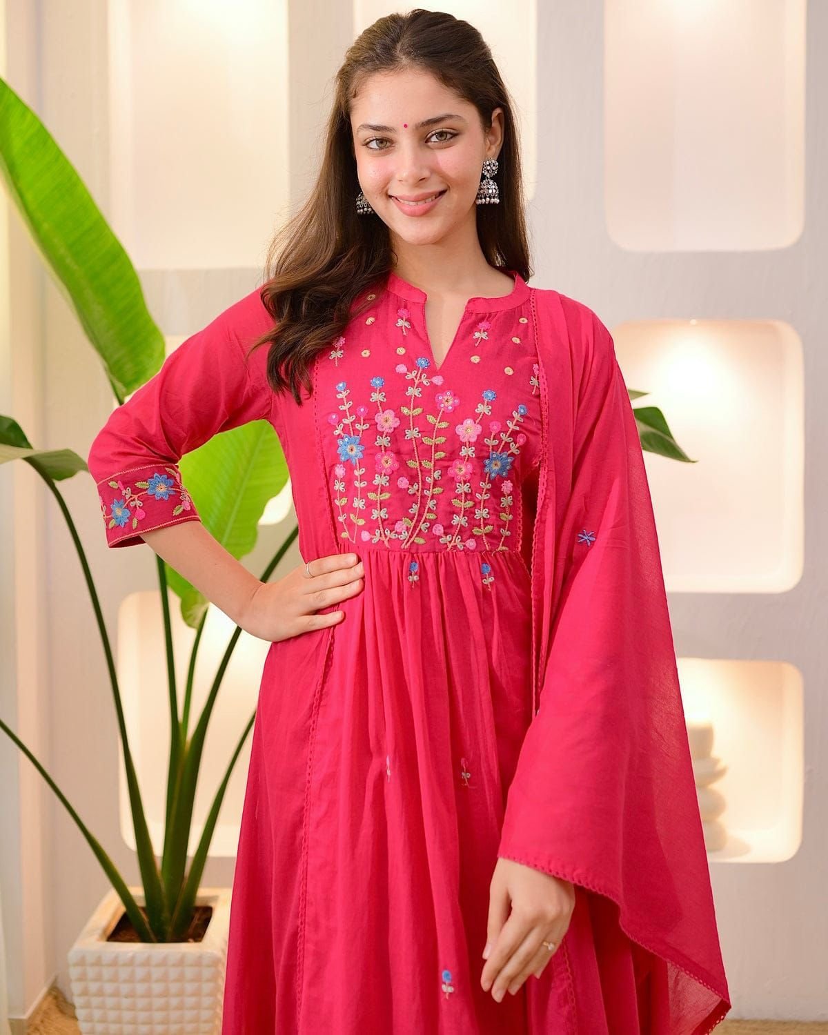 Festive Cotton Embroidered Kurti Set