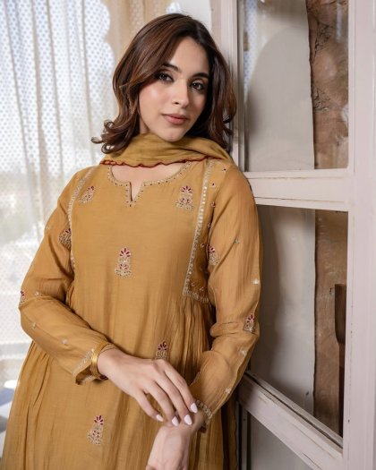 Premium Chinon Embroidered Kurti Set